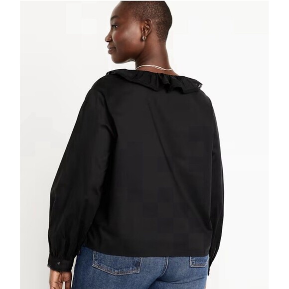 Old Navy Ruffle Button Down Shirt Sz XL Black - Picture 2 of 10